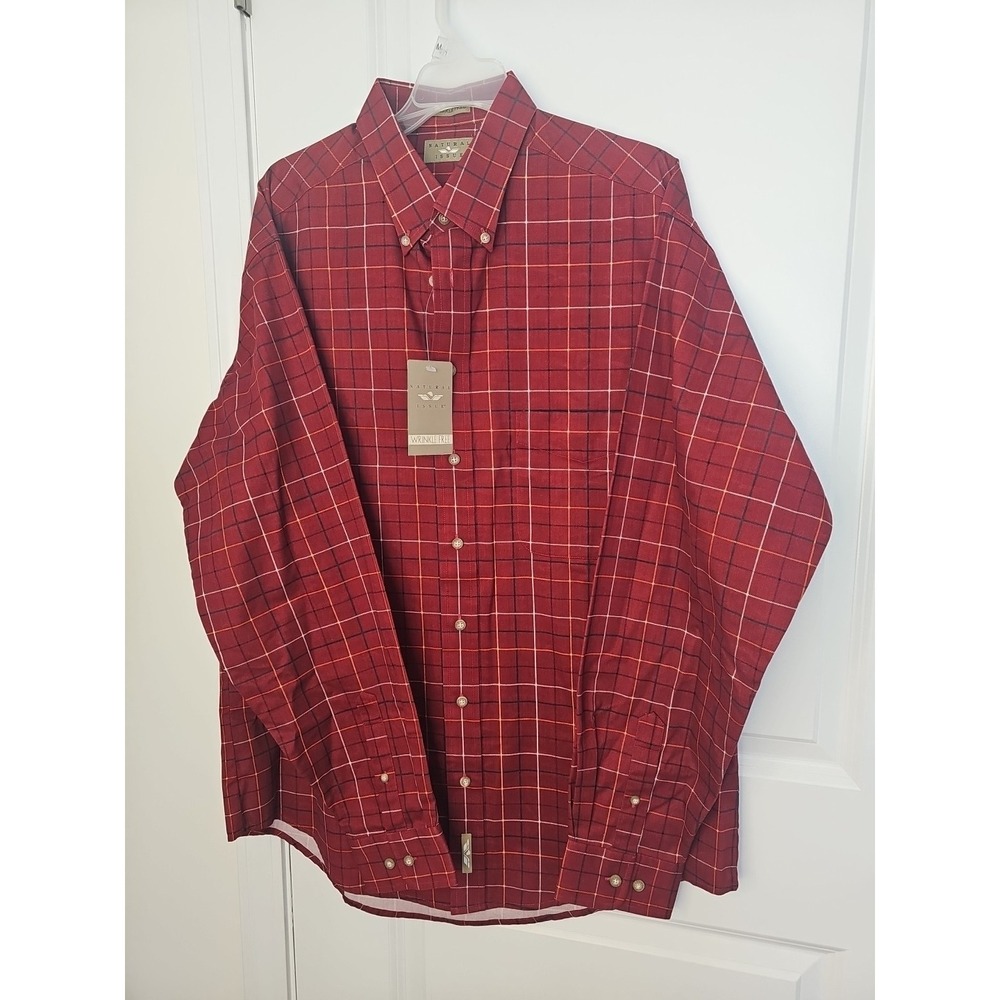 Natural Issue red, black &‎ cream checked long sleeved cotton shirt Size LT